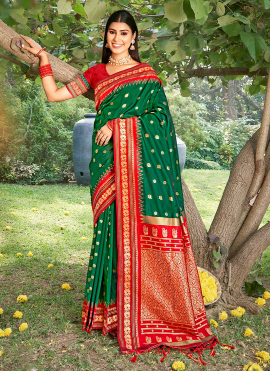 Green Soft silk Saree With Blouse Piece