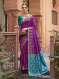 Purple Soft Silk Saree With Blouse Piece