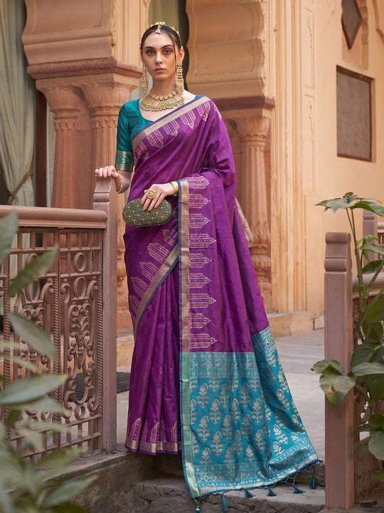 Purple Soft Silk Saree With Blouse Piece