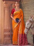 Orange Yellow Soft Silk Saree With Blouse Piece