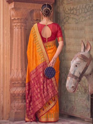 Orange Yellow Soft Silk Saree With Blouse Piece