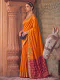Orange Yellow Soft Silk Saree With Blouse Piece