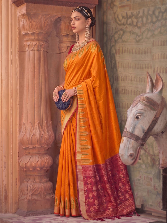 Orange Yellow Soft Silk Saree With Blouse Piece
