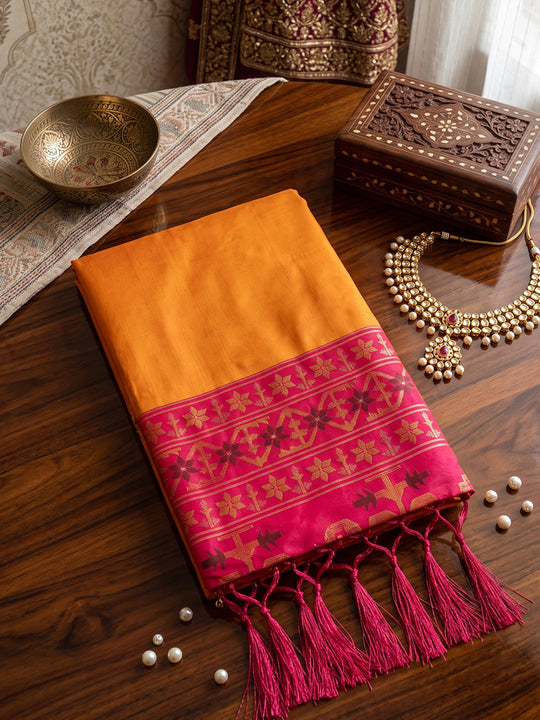 Orange Yellow Soft Silk Saree With Blouse Piece