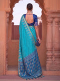 Sky Blue Soft Silk Saree With Blouse Piece