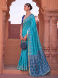 Sky Blue Soft Silk Saree With Blouse Piece