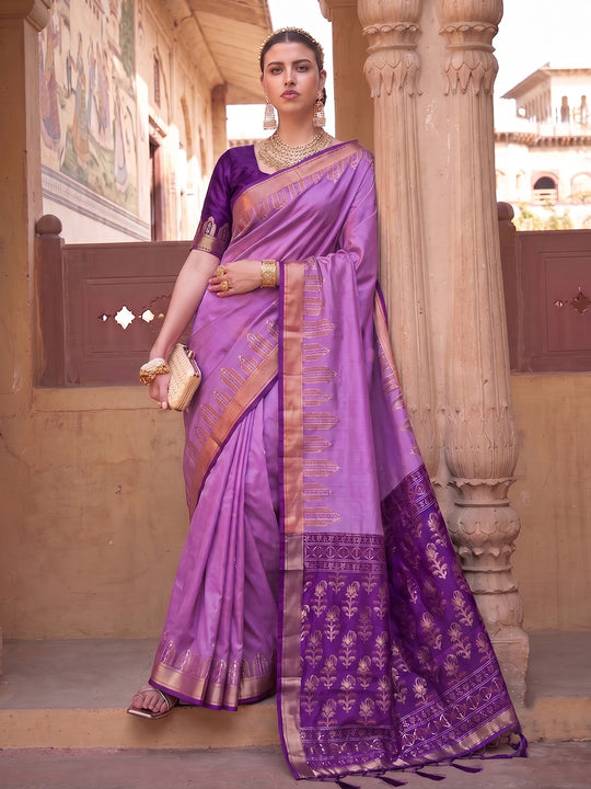 Violet Soft Silk Saree With Blouse Piece