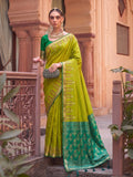 Mustrd Green Soft Silk Saree With Blouse Piece