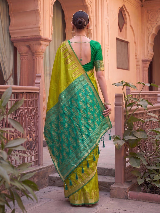 Mustrd Green Soft Silk Saree With Blouse Piece