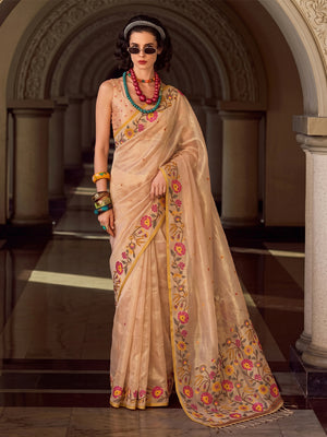Beige Tissue Silk Saree With Blouse Piece