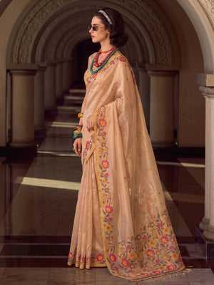 Beige Tissue Silk Saree With Blouse Piece