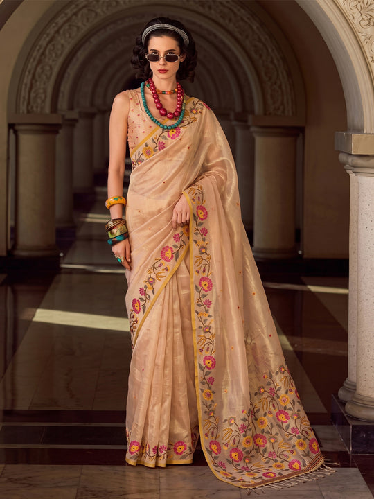 Beige Tissue Silk Saree With Blouse Piece