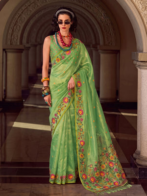 Light Green Tissue Silk Saree With Blouse Piece