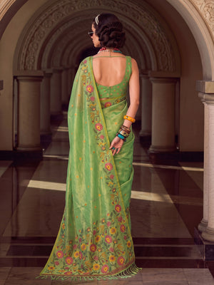Light Green Tissue Silk Saree With Blouse Piece