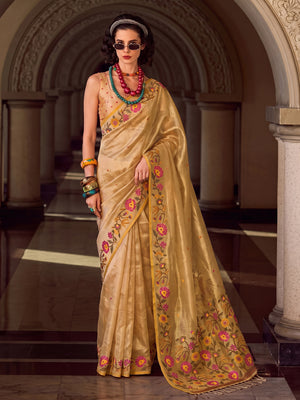 Golden Tissue Silk Saree With Blouse Piece
