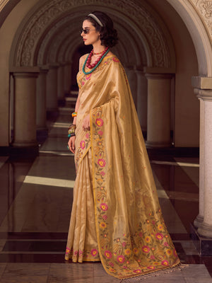 Golden Tissue Silk Saree With Blouse Piece