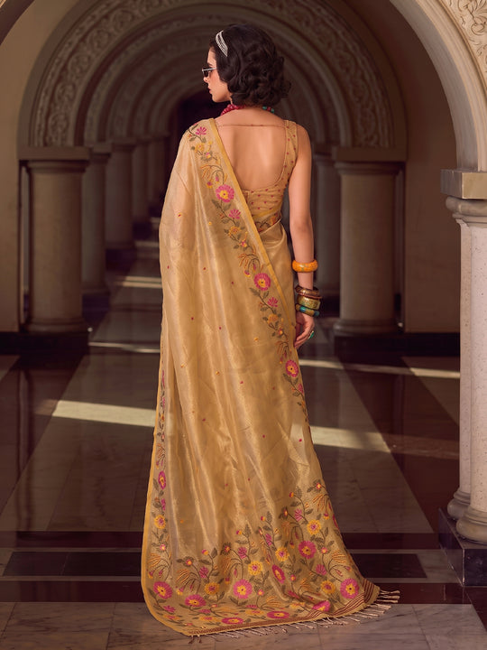 Golden Tissue Silk Saree With Blouse Piece