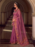 Dark Pink Tissue Silk Saree With Blouse Piece