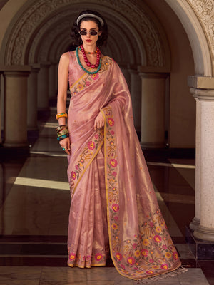 Light Pink Tissue Silk Saree With Blouse Piece