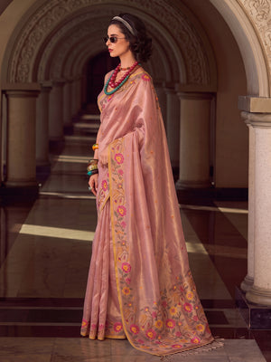 Light Pink Tissue Silk Saree With Blouse Piece