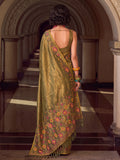 Olive Green Tissue Silk Saree With Blouse Piece