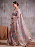 Purple Linen Cotton Saree With Blouse Piece