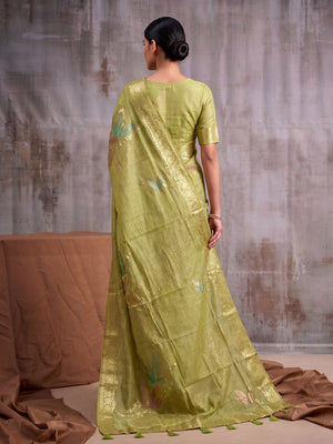 Light Green Linen Cotton Saree With Blouse Piece