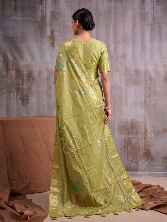 Light Green Linen Cotton Saree With Blouse Piece