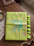 Light Green Linen Cotton Saree With Blouse Piece