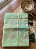 Green Linen Cotton Saree With Blouse Piece