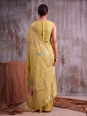 Mustrd Linen Cotton Saree With Blouse Piece
