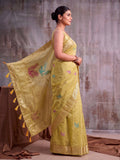 Mustrd Linen Cotton Saree With Blouse Piece