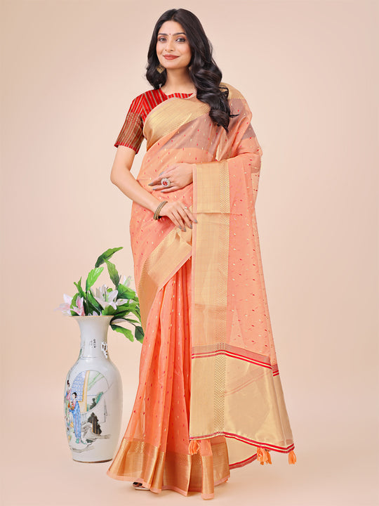 Peach Organza Saree With Blouse Piece