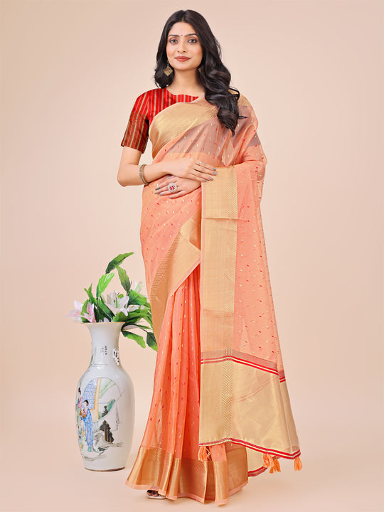 Peach Organza Saree With Blouse Piece