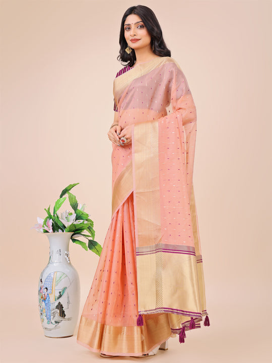 Light Pink Organza Saree With Blouse Piece