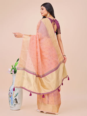 Light Pink Organza Saree With Blouse Piece