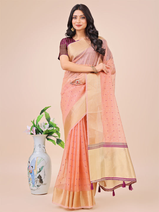 Light Pink Organza Saree With Blouse Piece