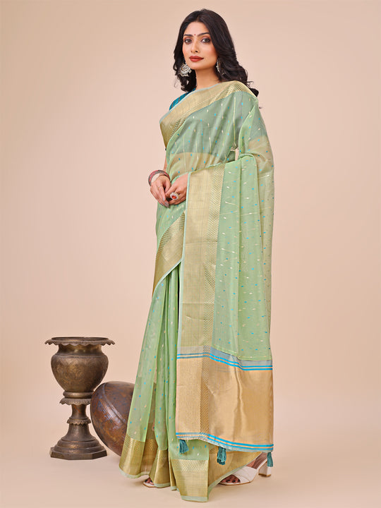 Green Organza Saree With Blouse Piece