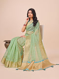 Green Organza Saree With Blouse Piece