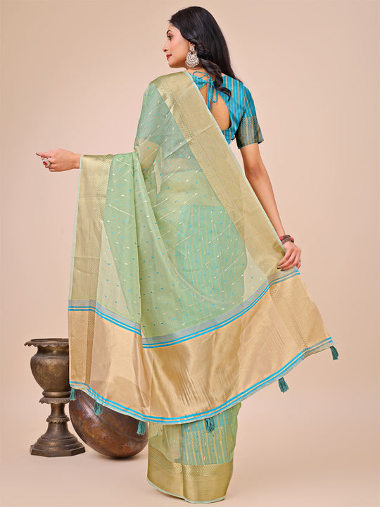 Green Organza Saree With Blouse Piece
