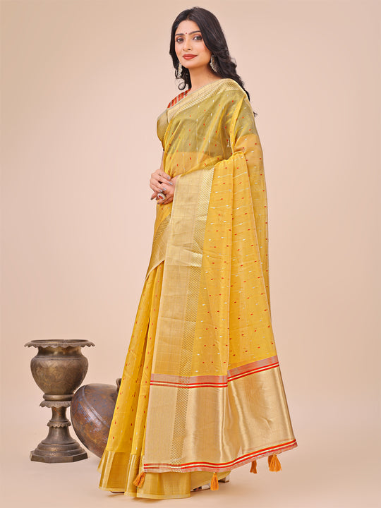Yellow Organza Saree With Blouse Piece