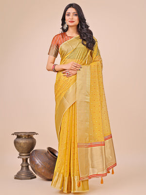 Yellow Organza Saree With Blouse Piece