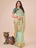 Olive Green Organza Saree With Blouse Piece