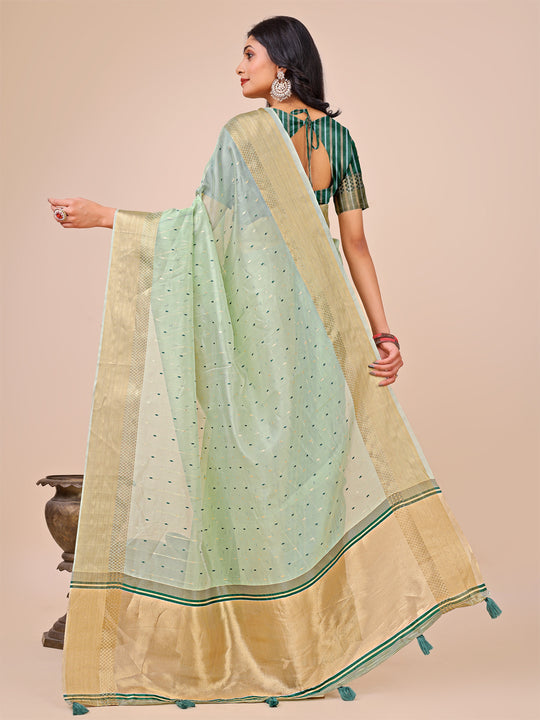 Olive Green Organza Saree With Blouse Piece