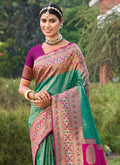 Rama Green Banarasi silk Saree With Blouse Piece
