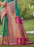 Rama Green Banarasi silk Saree With Blouse Piece