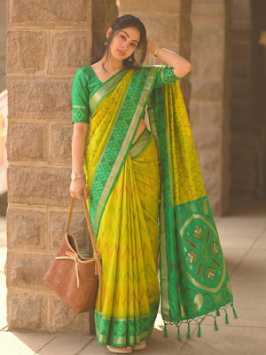 MUSTRD Yellow Soft Silk Saree With Blouse Piece
