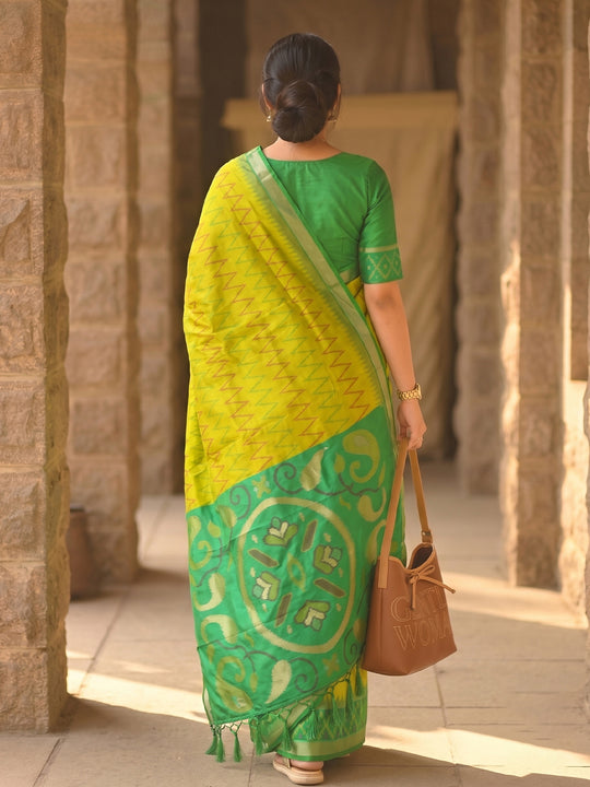 MUSTRD Yellow Soft Silk Saree With Blouse Piece