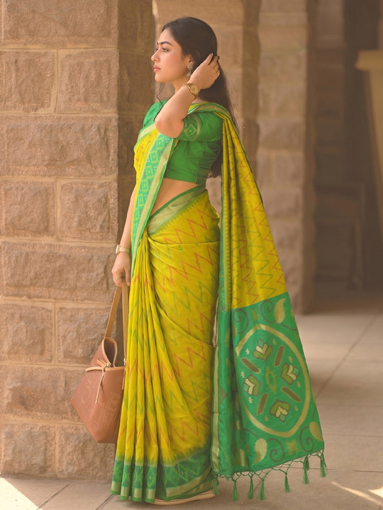 MUSTRD Yellow Soft Silk Saree With Blouse Piece