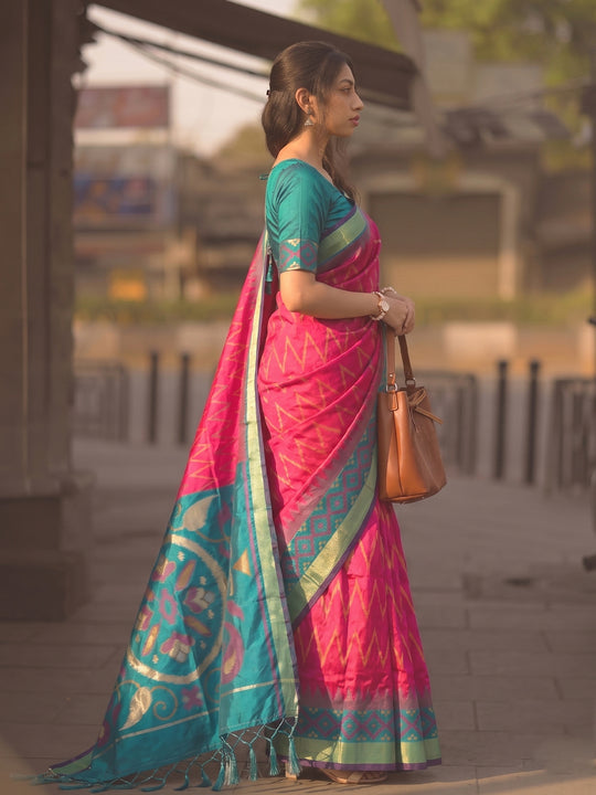 Rani Pink Soft Silk Saree With Blouse Piece